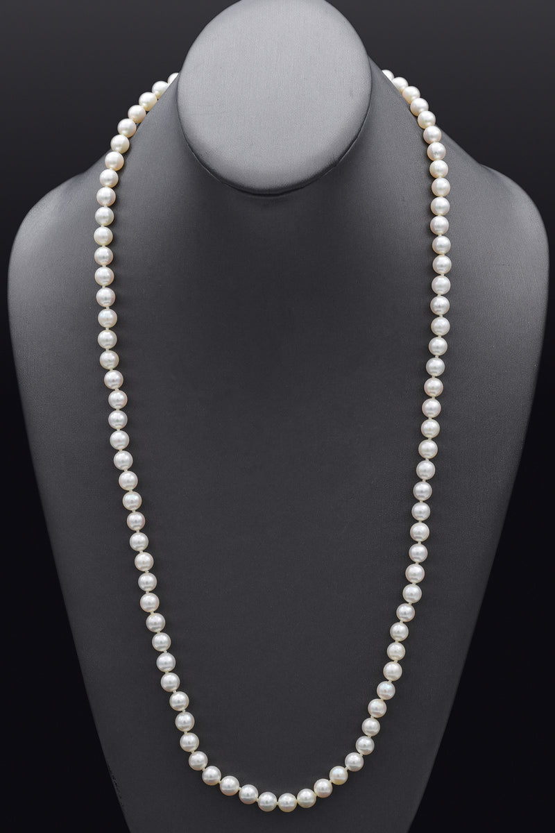 Vintage 18K White Gold 6-7.5 mm Pearl & Sapphire Beaded Strand Necklace 29"