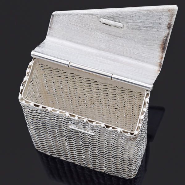 Vintage Sterling Silver Woven Cigarette Box 3.5 x 2.5 Inches