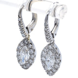 Vintage 18K White Gold 1.56 TCW Diamond Leverback Marquise Dangle Earrings