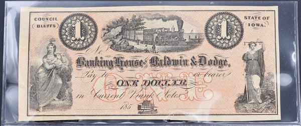 $1 Banking House of Baldwin & Dodge Council Bluffs, Iowa Obsolete Currency