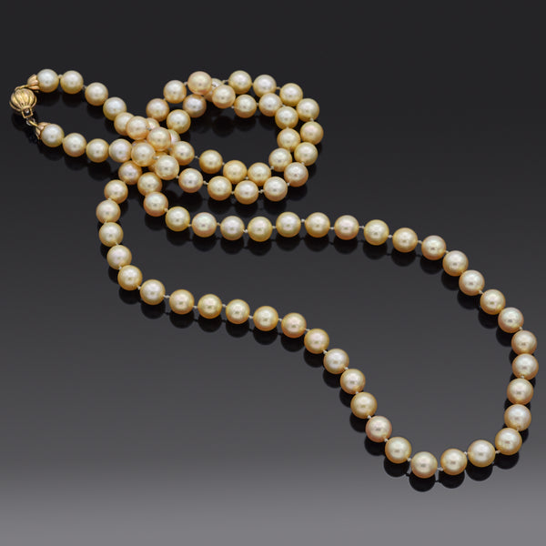 Vintage 14K Yellow Gold Golden Pearl Beaded Long Strand Necklace 31.5 Inches