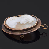 Antique 14K Yellow Gold Natural Shell Cameo Oval Brooch Pin 35.50 X 30 mm