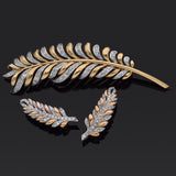 Vintage J Roca 18K Yellow Gold 0.68TCW Diamond Feather Brooch Pin & Earrings Set
