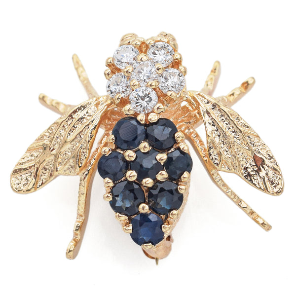 Vintage 14K Yellow Gold Sapphire & Diamond Bee Bug Brooch Pin Pendant