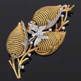 Vintage Yellow & White Gold 0.58 TCW Diamond Butterfly Floral Brooch Pin