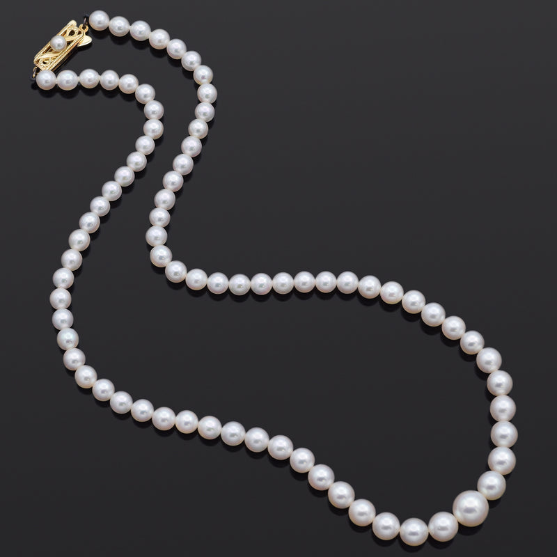 Mikimoto 14K Yellow Gold 4-8.5 mm Cultured Pearl Beaded Strand Necklace + Box