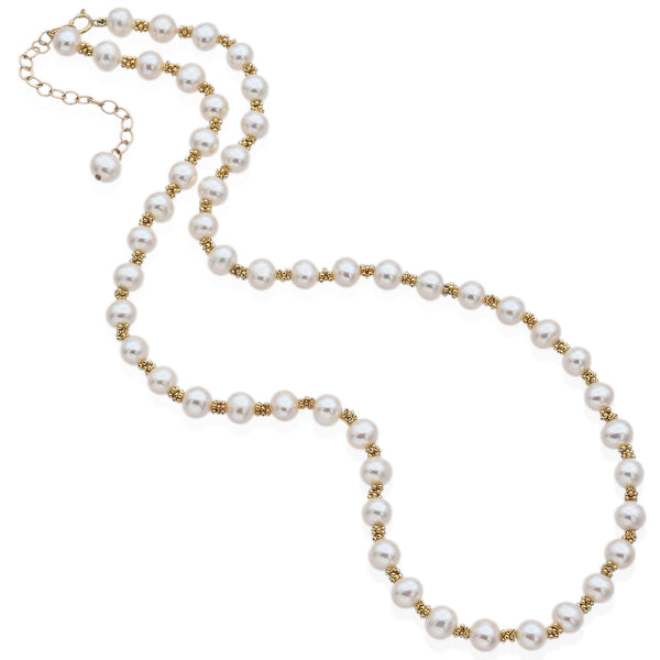 Vintage 14K Yellow Gold Pearl Station Necklace