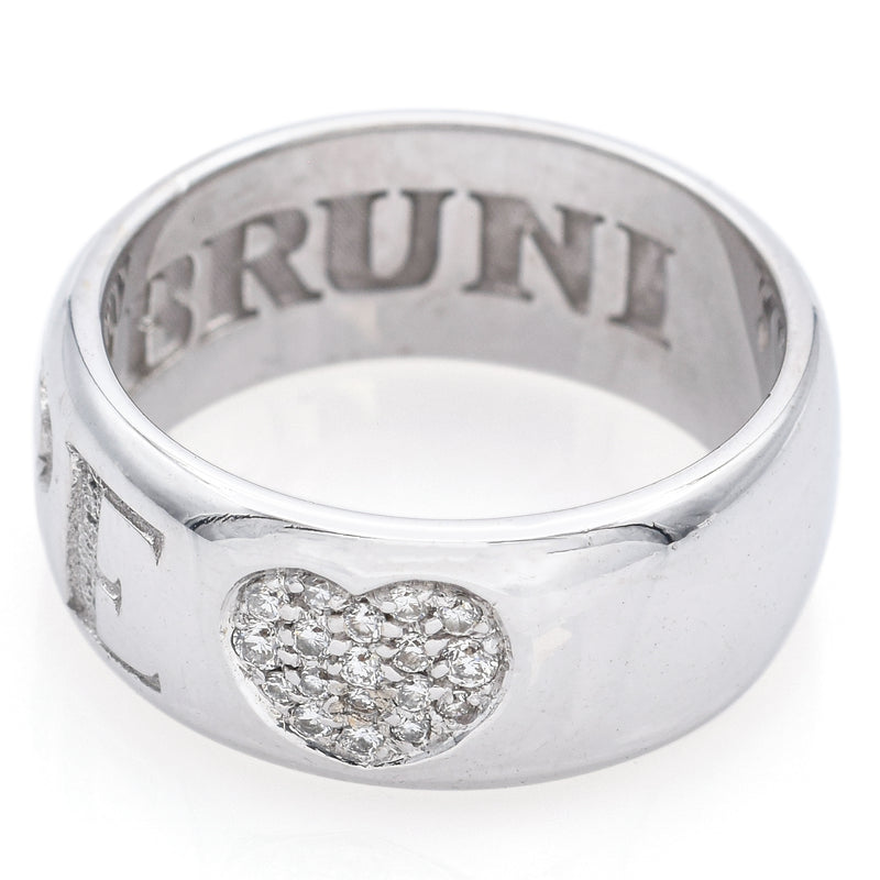 Pasquale Bruni 18K White Gold Diamond Amore Heart Band Ring Size 5.75