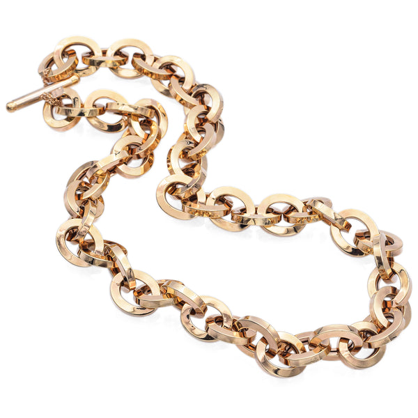 Estate Italy 14K Yellow Gold Oval Cable Toggle Chain Necklace