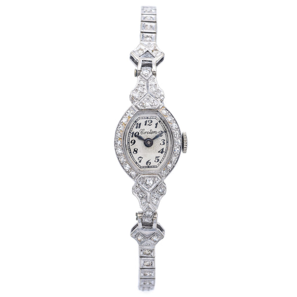 Antique Croton 0.82TCW Diamond Women's 17J 900 Platinum Hand Wind Watch 14K Band