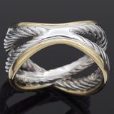 David Yurman Sterling Silver & 18K Yellow Gold X Crossover Ring Size 6.5 Pouch