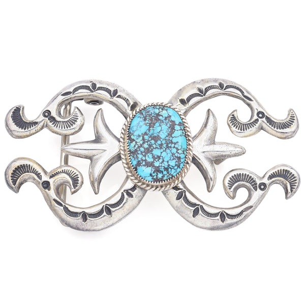 Vintage Wilson Begay Navajo Sterling Silver Spider WebTurquoise Belt Buckle