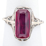 Vintage 14K White Gold Ruby, Onyx & Diamond Spinner Ring Size 8.5