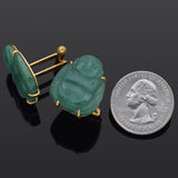 Vintage 14K Yellow Gold Aventurine Carved Buddha Large Cufflinks 13.2 Grams