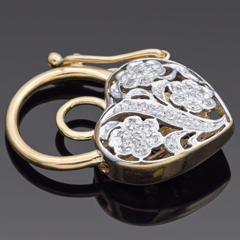Estate 14K Yellow Gold Diamond Heart Padlock Pendant