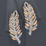 Vintage J Roca 18K Yellow Gold 0.68TCW Diamond Feather Brooch Pin & Earrings Set