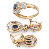 Estate 14K Yellow Gold 1.72 TCW Sapphire & 0.42 TCW Diamond Earrings & Ring Set