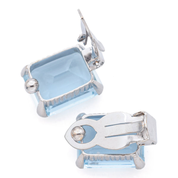 Vintage 17.36 TCW Aquamarine 14K White Gold Clip-On Earrings