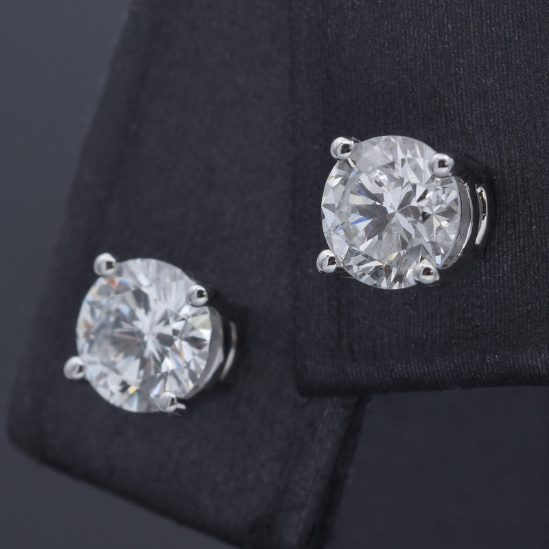 14K White Gold 1.01 TCW Natural Diamond Round Stud Earrings 5 mm