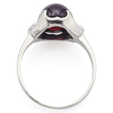 Vintage 14K White Gold Garnet & Diamond Band Ring Size 6.5