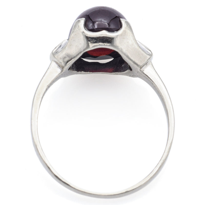 Vintage 14K White Gold Garnet & Diamond Band Ring Size 6.5