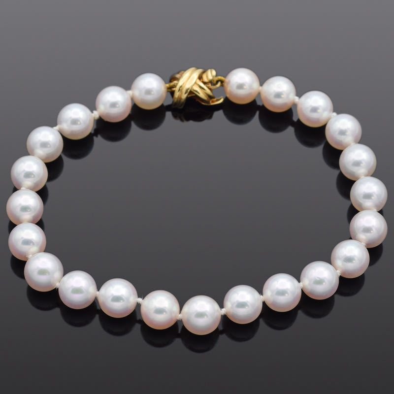 Tiffany & Co. 18K Yellow Gold X Signature Akoya Pearl Beaded Strand Bracelet