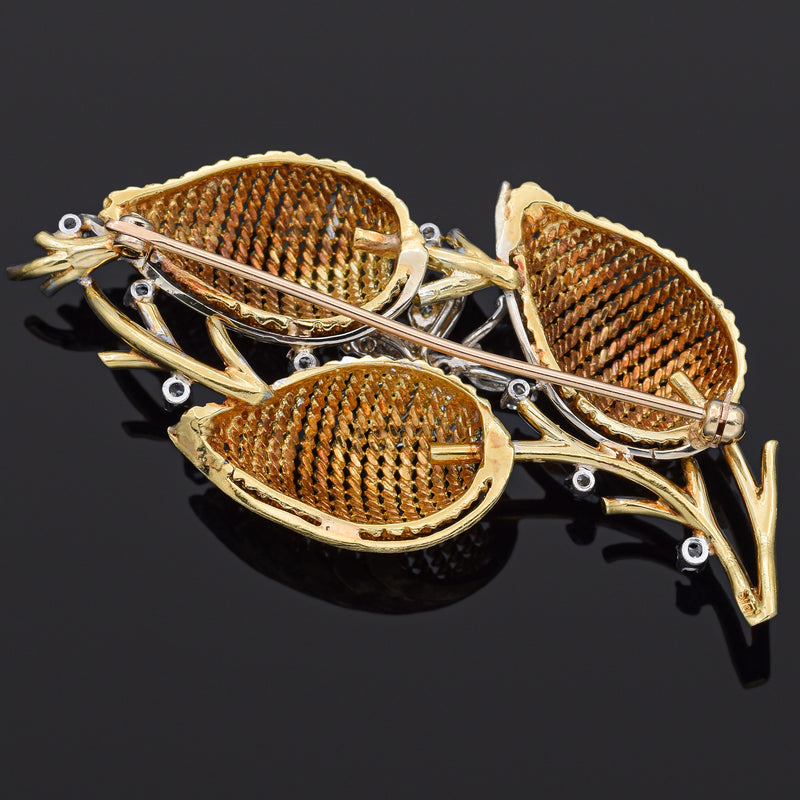 Vintage Yellow & White Gold 0.58 TCW Diamond Butterfly Floral Brooch Pin