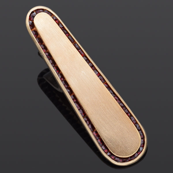 Vintage Lucien Piccard 14K Yellow Gold Garnet Tie Bar Clip