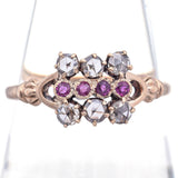 Antique 10K Yellow Gold Ruby & 0.48 TCW Rose Cut Diamond Band Ring Size 8.5