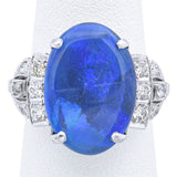 Antique 正白金 Platinum 6.34 Ct Black Opal & 0.36 TCW Diamond Cocktail Ring Size 6
