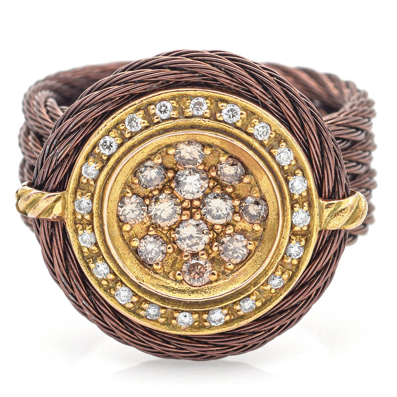 Philippe Charriol 18K Yellow Gold & Steel 0.40 TCW Diamond Cable Ring Size 6