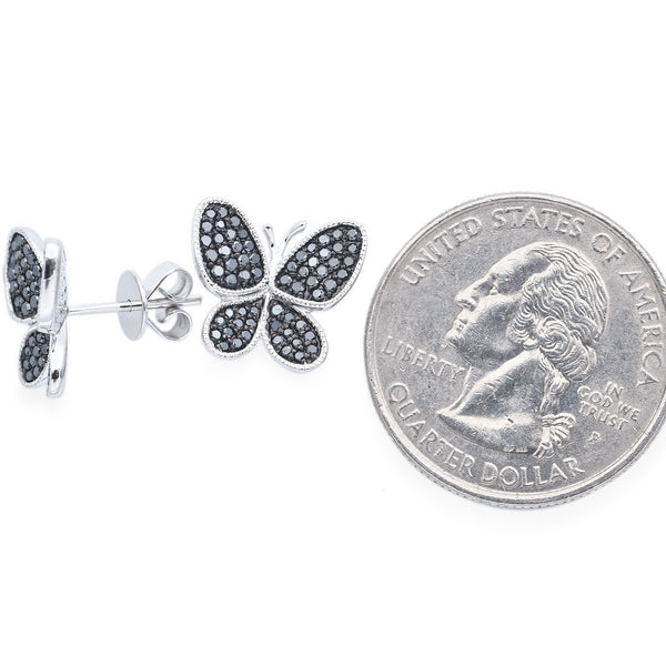 Estate 18K White Gold 0.64 TCW Black Diamond Butterfly Stud Earrings