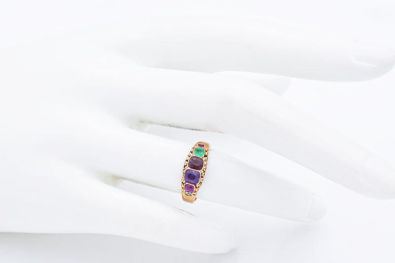 Antique Victorian 15K Yellow Gold Multi-Stone Regard Acrostic Band Ring Size 5.5