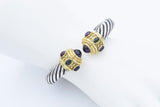Vintage Sterling Silver & 18K Yellow Gold Multi-Gemstone Cable Cuff Bracelet