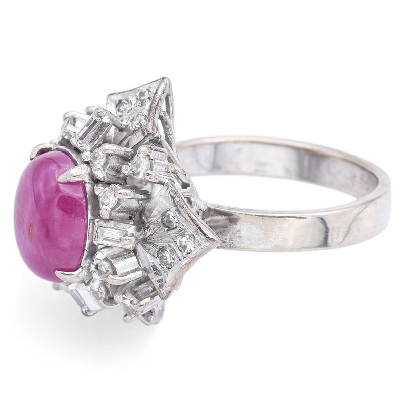 Vintage Asian Silver & Gold Alloy Ruby & 0.73TCW Diamond Cocktail Ring Size 6.75
