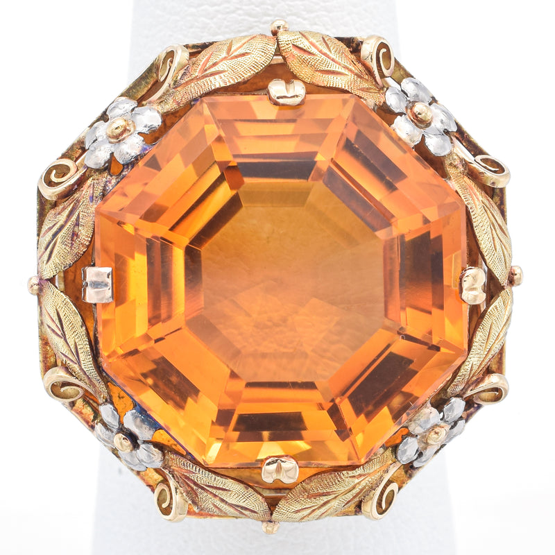 Vintage 18K Yellow Gold 25.24 Carat Citrine Cocktail Ring Size 6.25