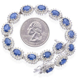 Estate 14K White Gold Sapphire & 2.40 TCW Diamond Oval Link Tennis Bracelet