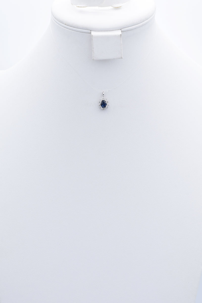 Vintage 14K White Gold Sapphire & 0.25 TCW Diamond Pear Pendant 16.5 x 9.5 mm