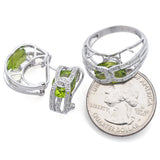 Estate 14K White Gold Peridot & 0.54 TCW Diamond Ring & Omega-Back Earrings Set
