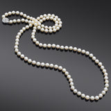 Antique 14K White Gold & Platinum Pearl & 1.02TCW Diamond Beaded Strand Necklace