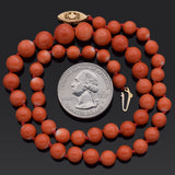 Vintage 14K Yellow Gold 6-9 mm Red Coral Beaded Strand Necklace 16 inches