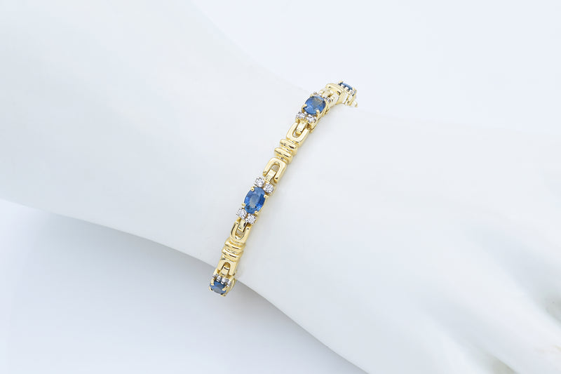 Estate 18K Yellow Gold Sapphire & 0.70 TCW Diamond Tennis Bracelet