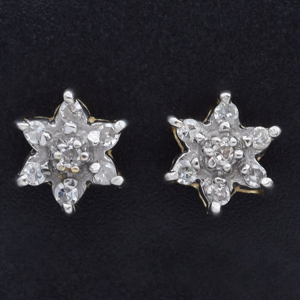 Vintage Diamond 14K Yellow Gold Floral Stud Earrings 5.75 mm