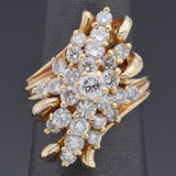 Vintage 14K Yellow Gold 1.77 TCW Diamond Cluster Cocktail Ring Size 7