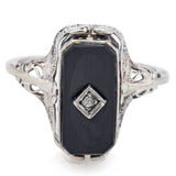 Vintage 14K White Gold Ruby, Onyx & Diamond Spinner Ring Size 8.5