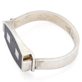 Puig Doria Spain Vintage Sterling Silver Wood Inlay Modernist Bangle Bracelet