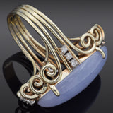 Vintage 14K Yellow Gold 21.56 Ct. Lavender Jade & Diamond Cocktail Ring Size 7