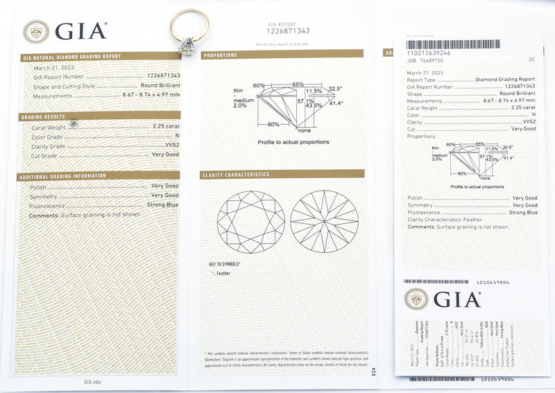 GIA Certified 14K Yellow Gold 2.25 Carats Round Brilliant Diamond Band Ring VVS2