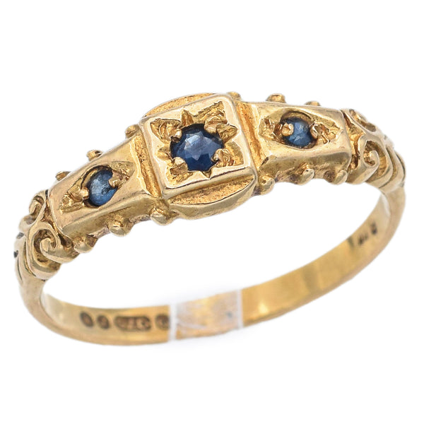 Antique 9K Yellow Gold Sapphire Band Ring Size 5.5