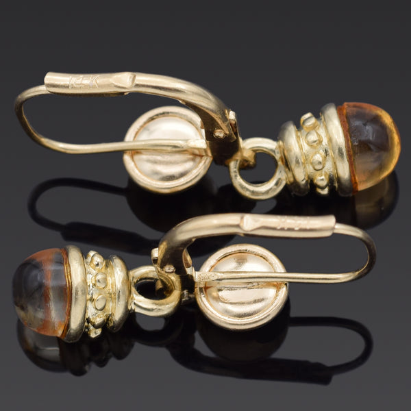 Vintage Citrine 14K Yellow Gold Leverback Dangle Earrings